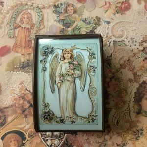 Vintage Enesco Angel Glass & Brass Jewellery Box.
